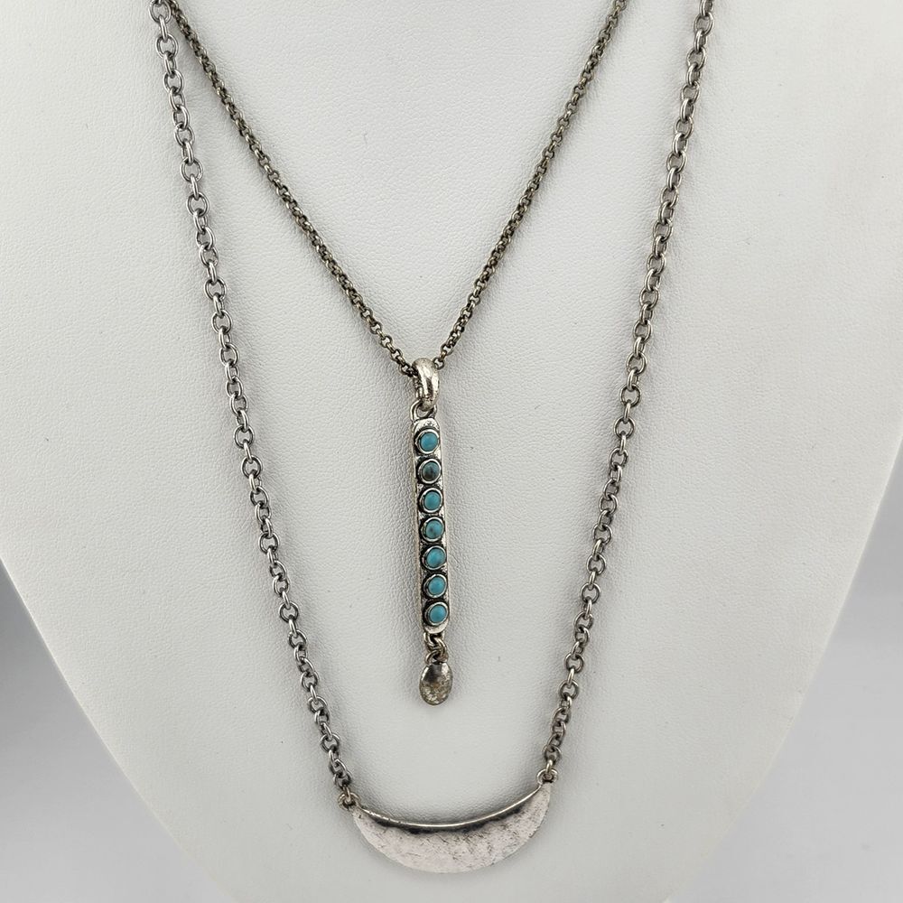 Lucky‎ Brand Double Strand Necklace Turquoise Reversible Pendant